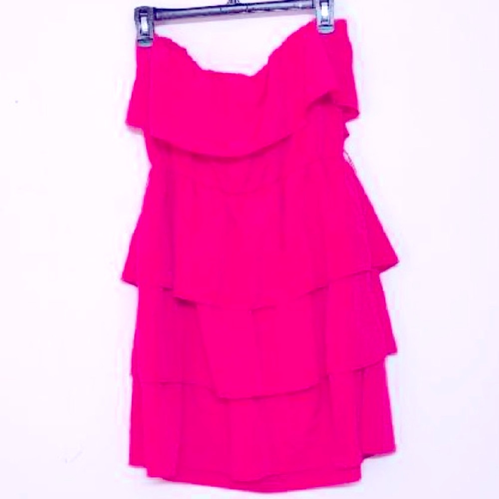 🌞 Lily Rose naked shoulder barbiecore pink multi-layer ruffle mini dress women L